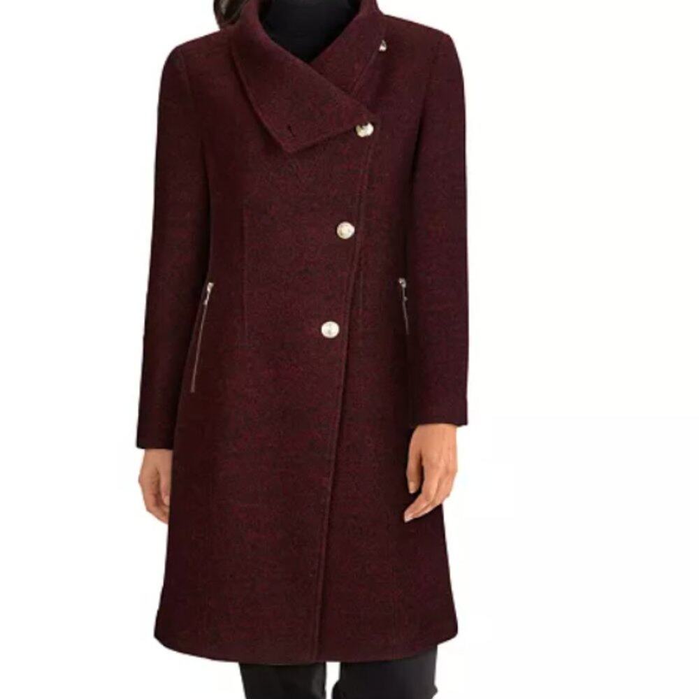 Wine Military Coat Gold Buttons Asymmetrical Foldover Collar Small NWT